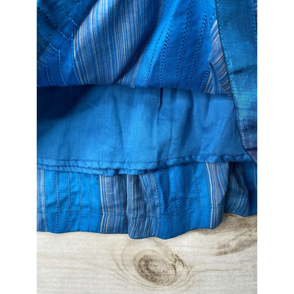 Rafaella Skirt 6 Blue Turquoise Pin Tucked Striped A Line Midi 100% Cotton NWT - Picture 5 of 10